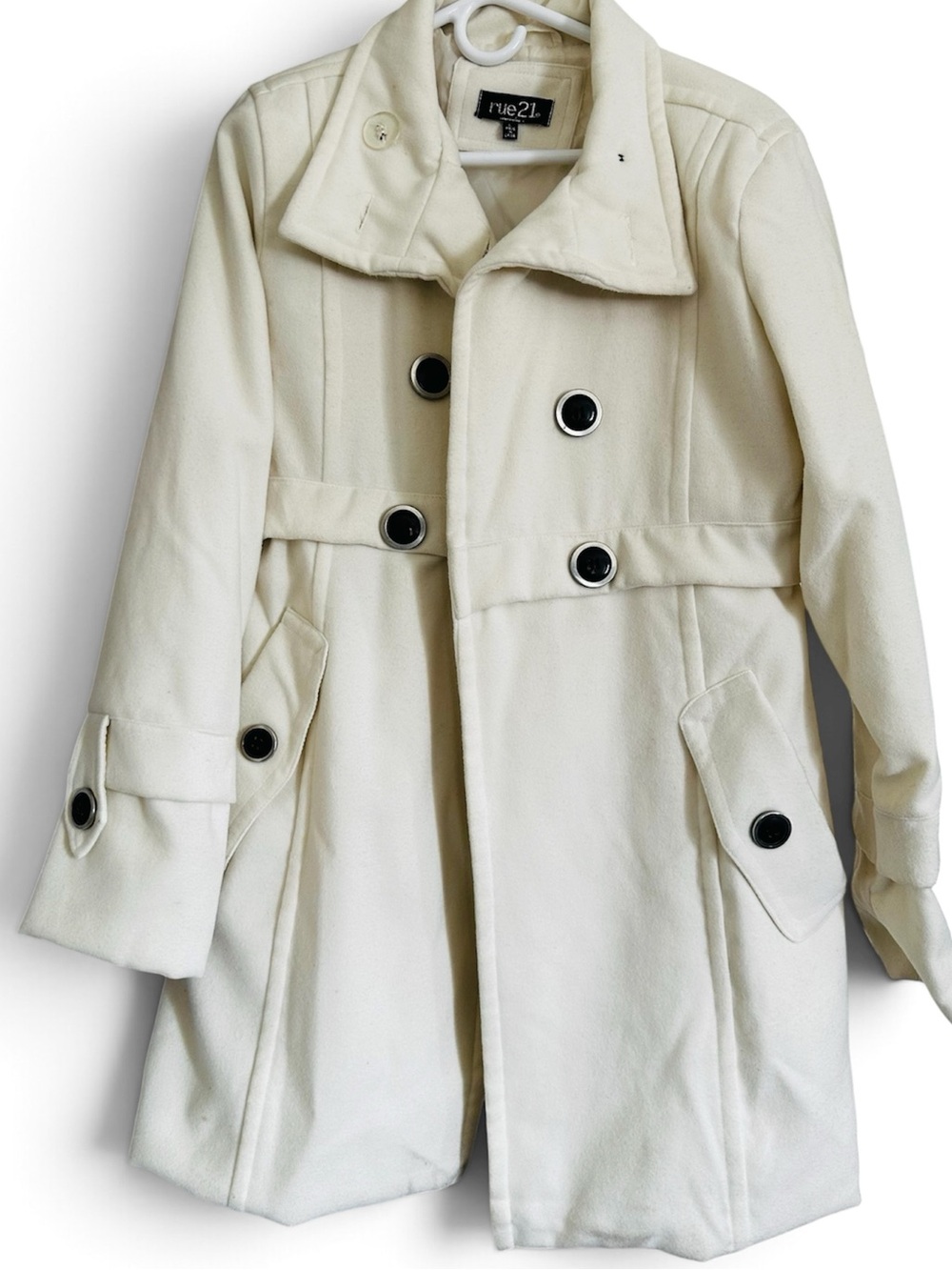 rue21 Cream Double-Breasted Peacoat with Black Buttons